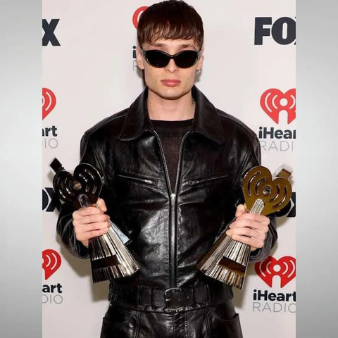 IHeartRadio Music Awards Peso Pluma Black Leather Jacket