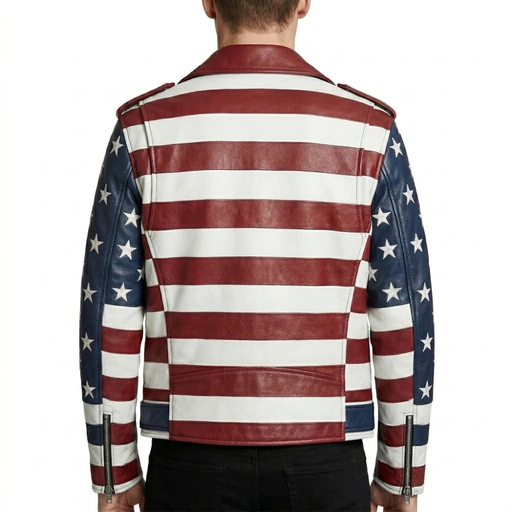 Independence Day 2026 American Flag Biker Jacket