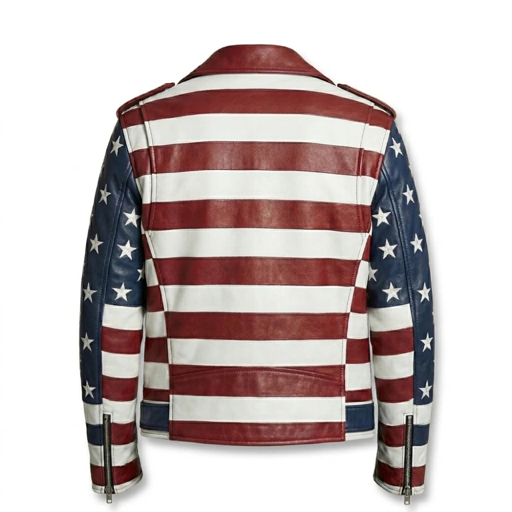 Independence Day 2026 American Flag Biker Jacket