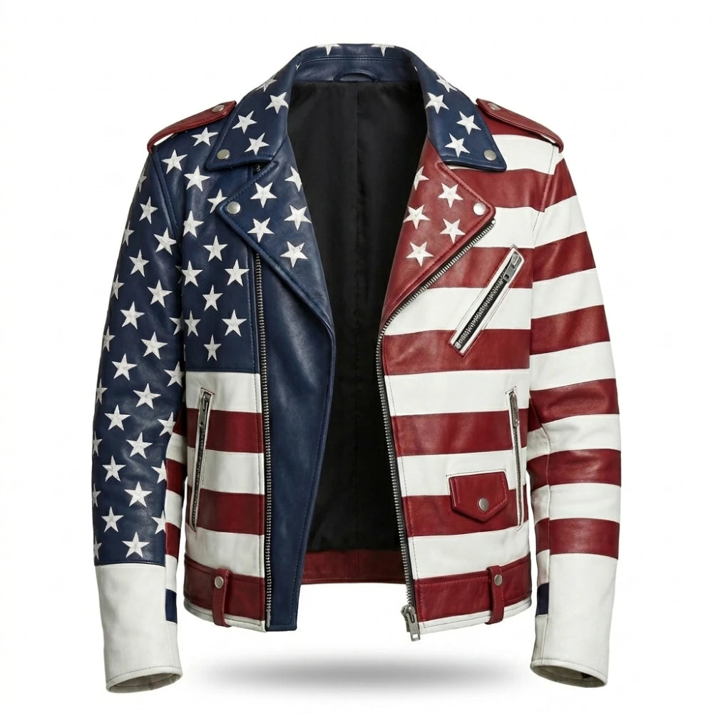 Independence Day 2026 American Flag Biker Jacket