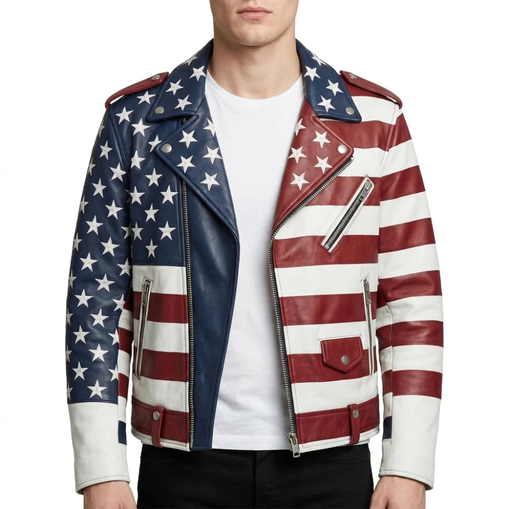Independence Day 2026 American Flag Biker Jacket