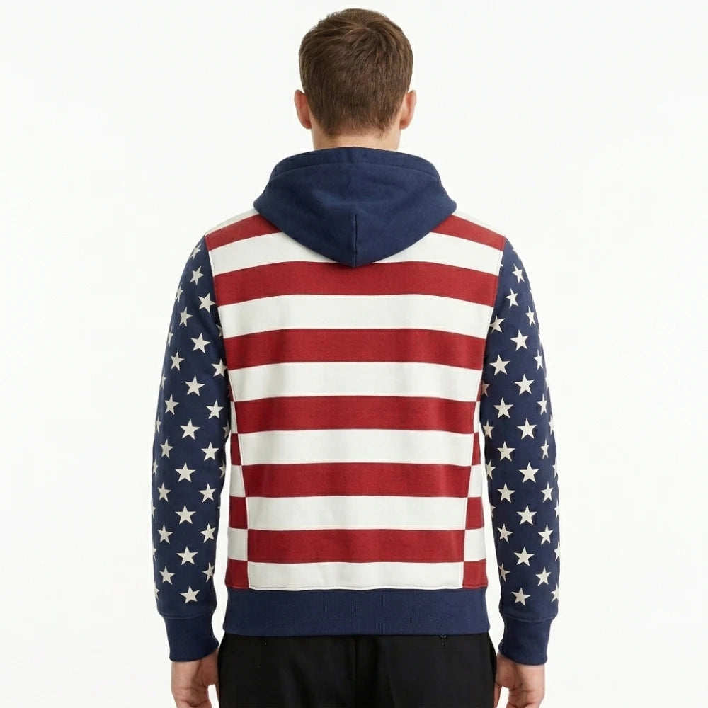 USA Patriotic Flag Print Zip Hoodie