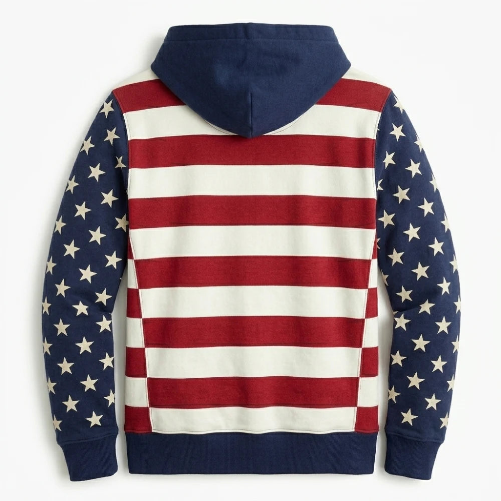 USA Patriotic Flag Print Zip Hoodie