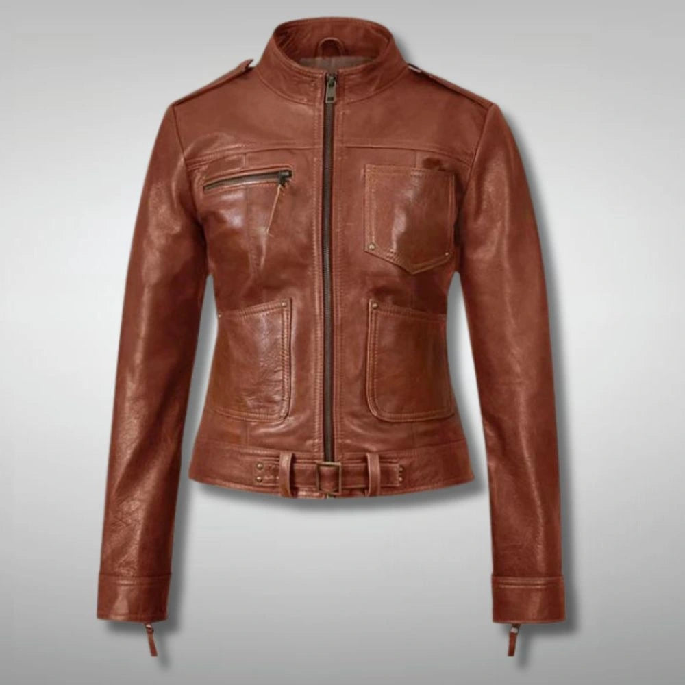 Jennifer Morrison brown leather jacket