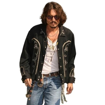 Johnny Depp Black Embroidered Western Jacket