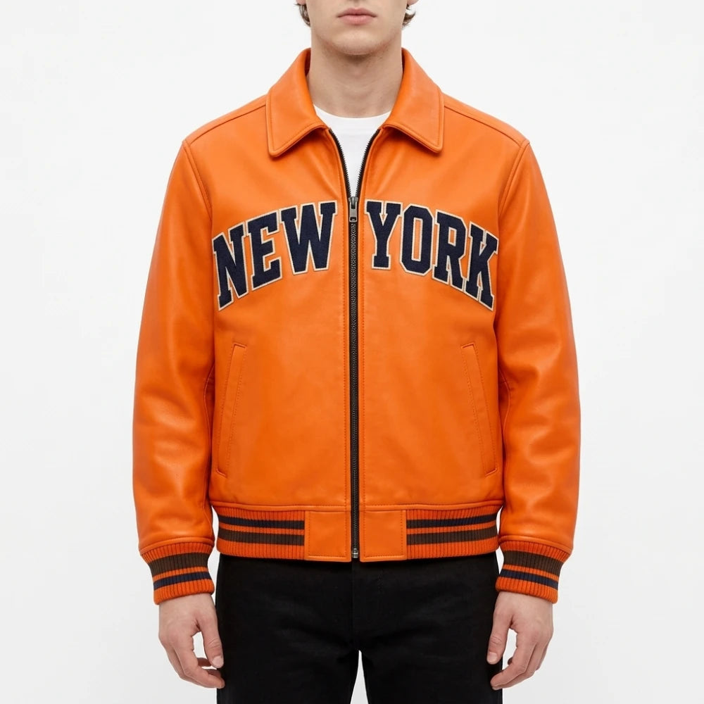Josh Hart Knicks New York Orange Leather Jacket for Sale