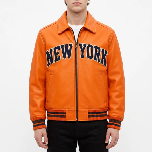 Josh Hart Knicks New York Orange Leather Jacket for Sale
