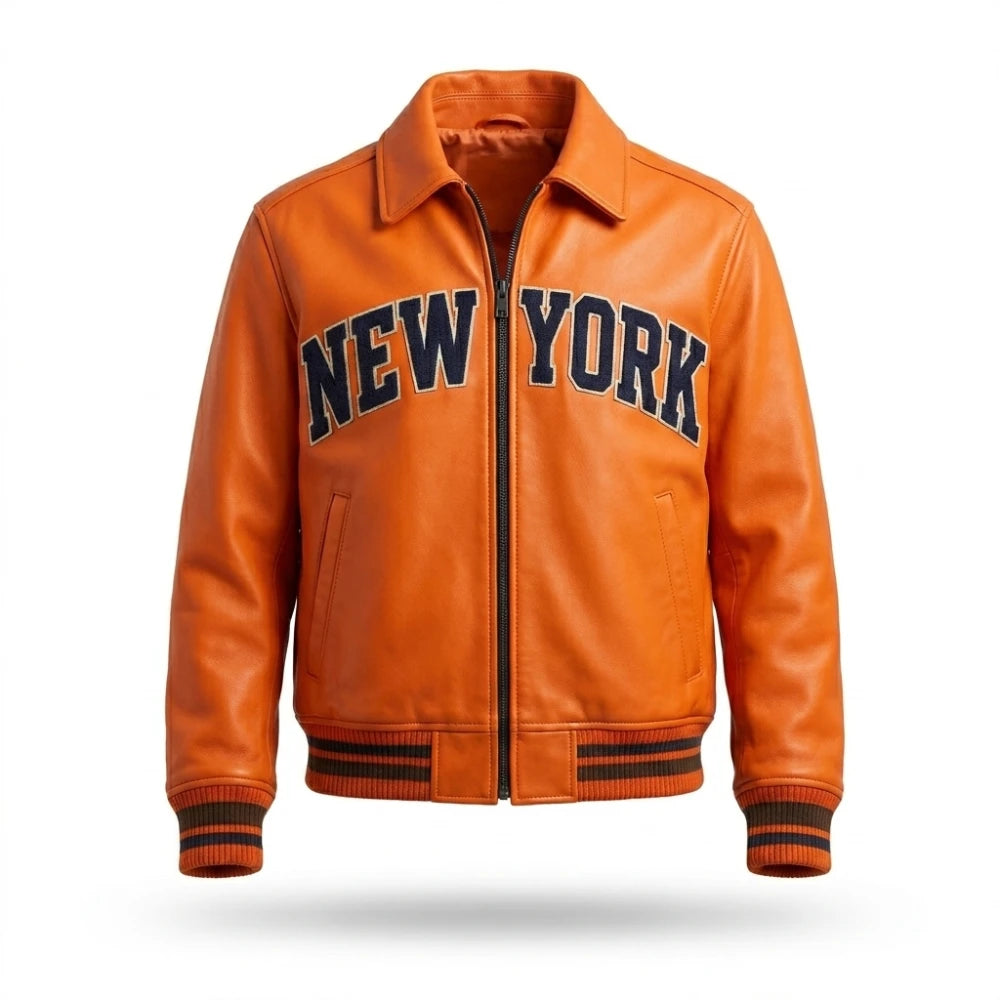 Josh Hart Knicks New York Orange Leather Jacket