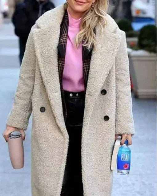 Hilary Duff Beige Sherpa Coat