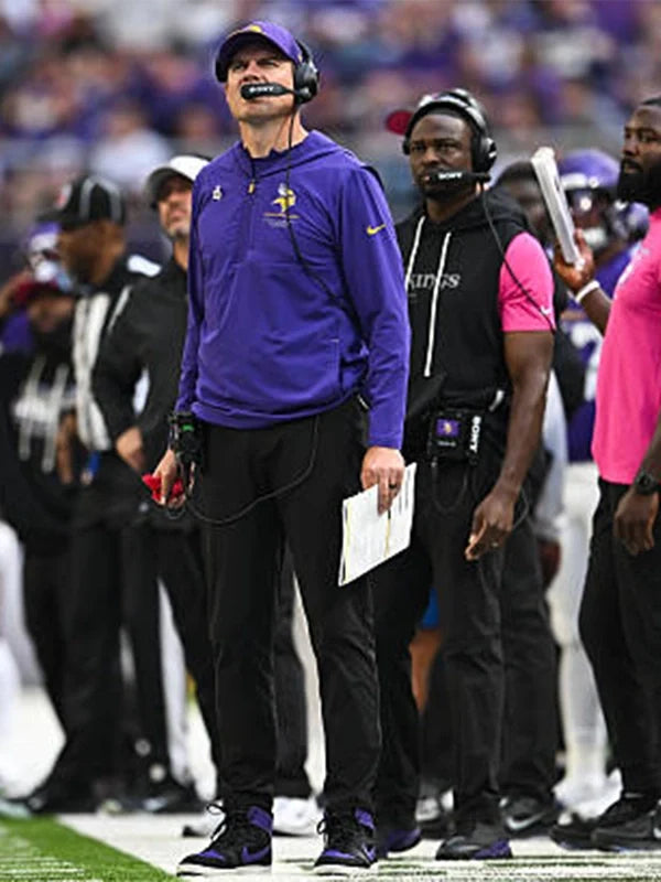 Kevin O’Connell Vikings purple quarter-zip jacket front view