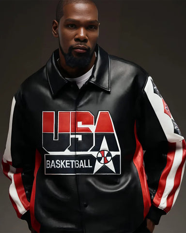 Kevin Durant 2024 USA Leather Jacket