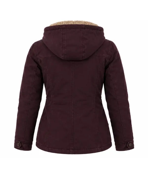 Amber Marshall Maroon Western Coat with Sherpa Lined Hood