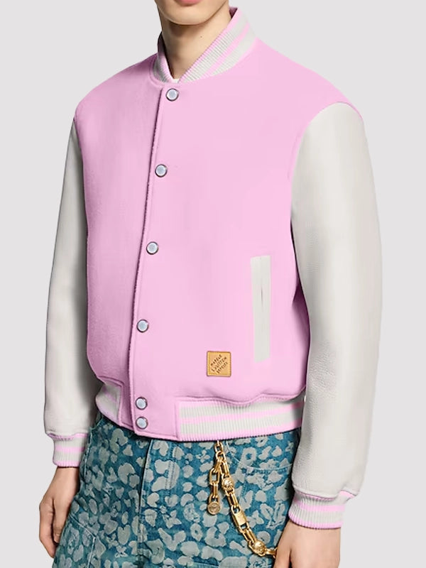 Louis-Vuitton-x-Nigo-Signature-Pink-Wool-Leather-Varsity-Jacket