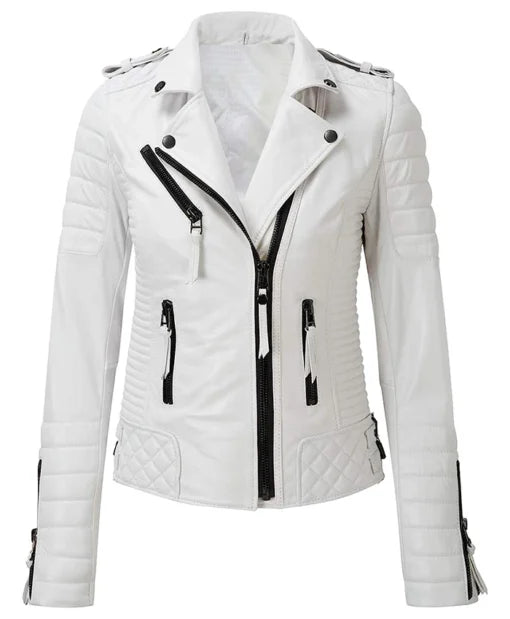 Magnuson White Leather Biker Jacket