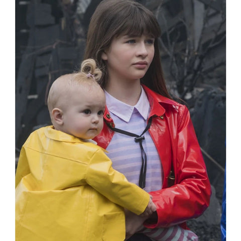 Malina Weissman Violet Baudelaire red raincoat