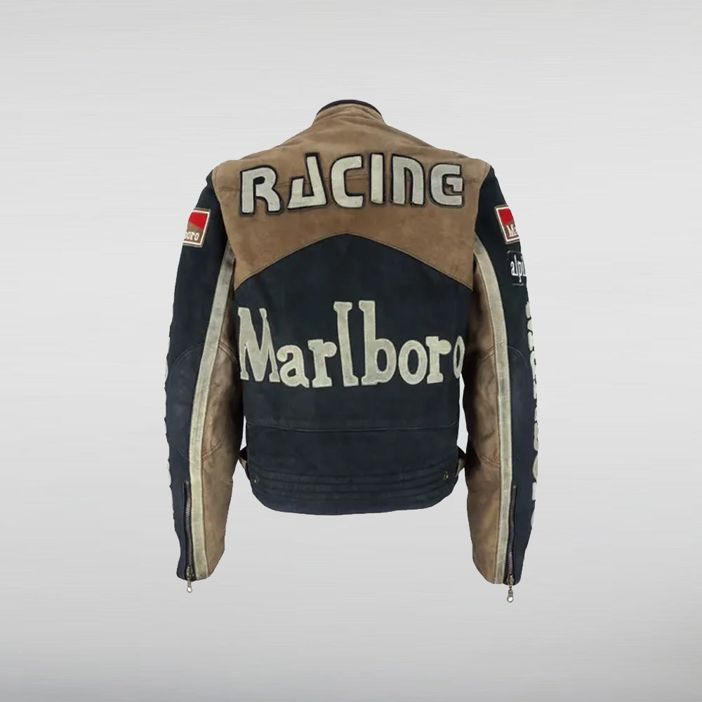 Marlboro Racing 1990s Motorcycle Black and Brown Jacket