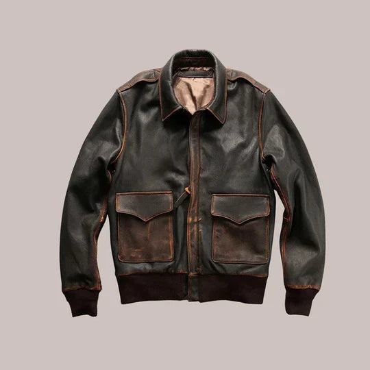 A2 Aviator Navy Distressed Brown Mens Bomber Flight Jacket
