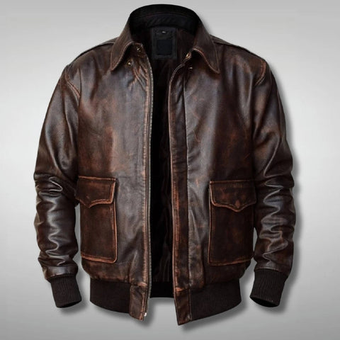 A2 Aviator Navy Distressed Brown Mens Bomber Flight Jacket