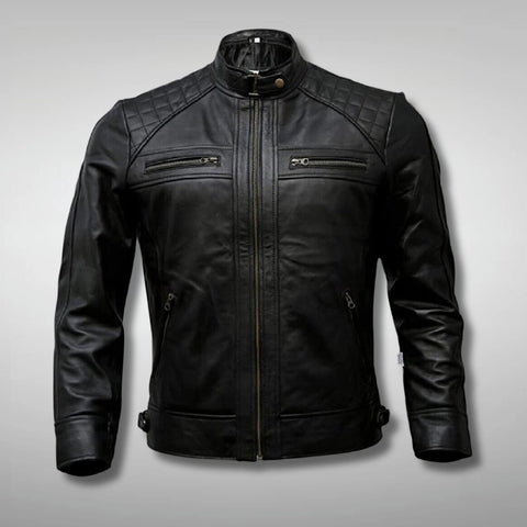 Mens Real Leather Quilted Jacket