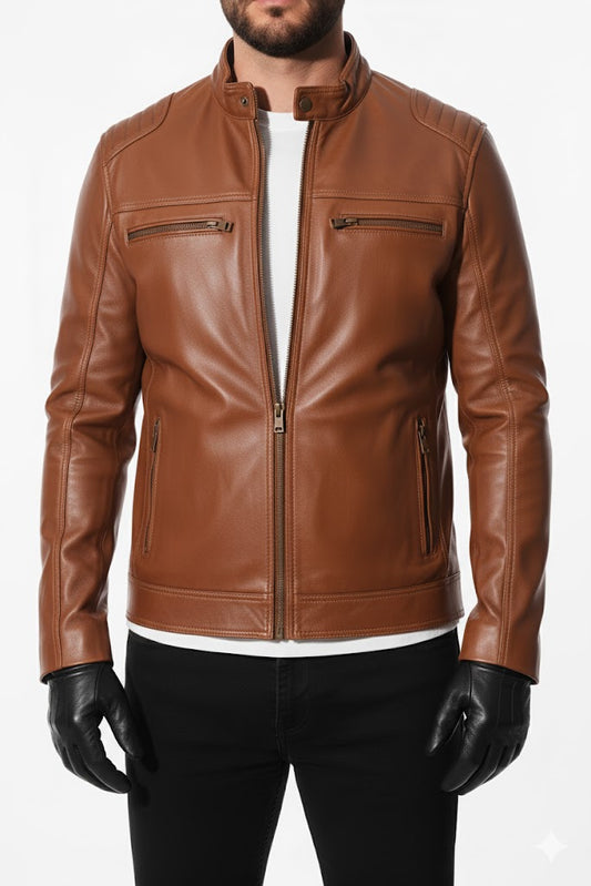 Men’s Cafe Racer Brown Leather Jacket