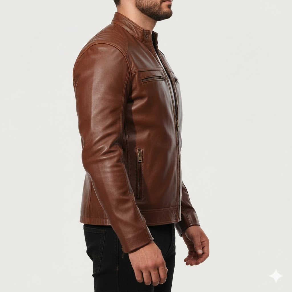 Men’s Cafe Racer Brown Leather Jacket