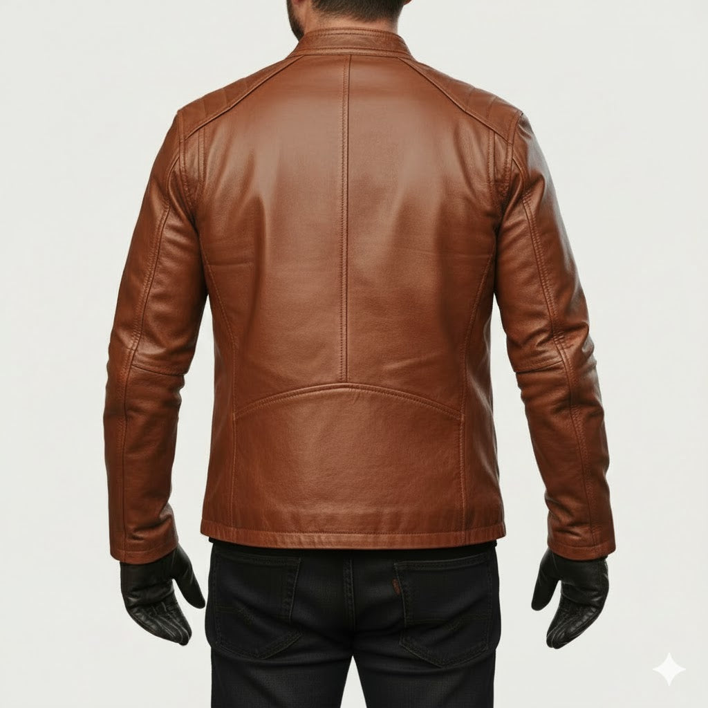 Men’s Cafe Racer Brown Leather Jacket