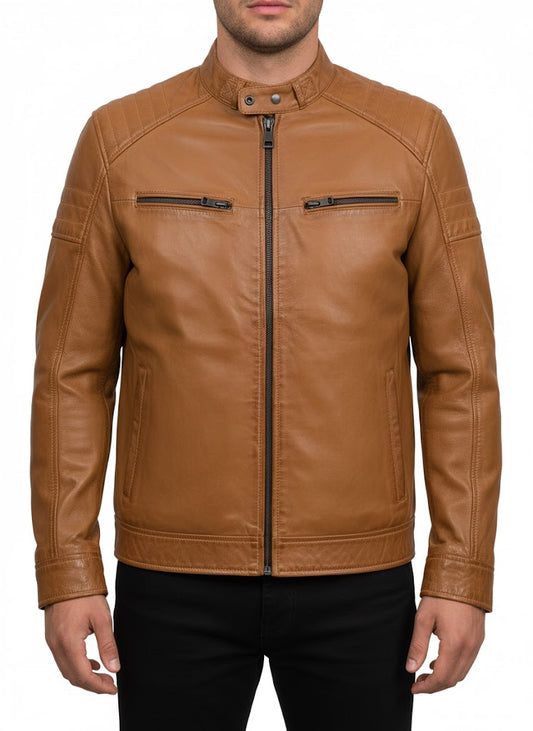 Men’s Casual Tan Brown Leather Jacket