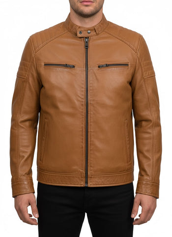Men’s Casual Tan Brown Leather Jacket