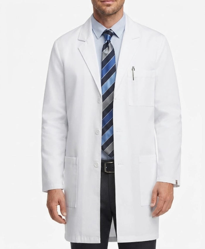 White Lab Coat for Men with Multi-Pockets & Notch Lapel Collar