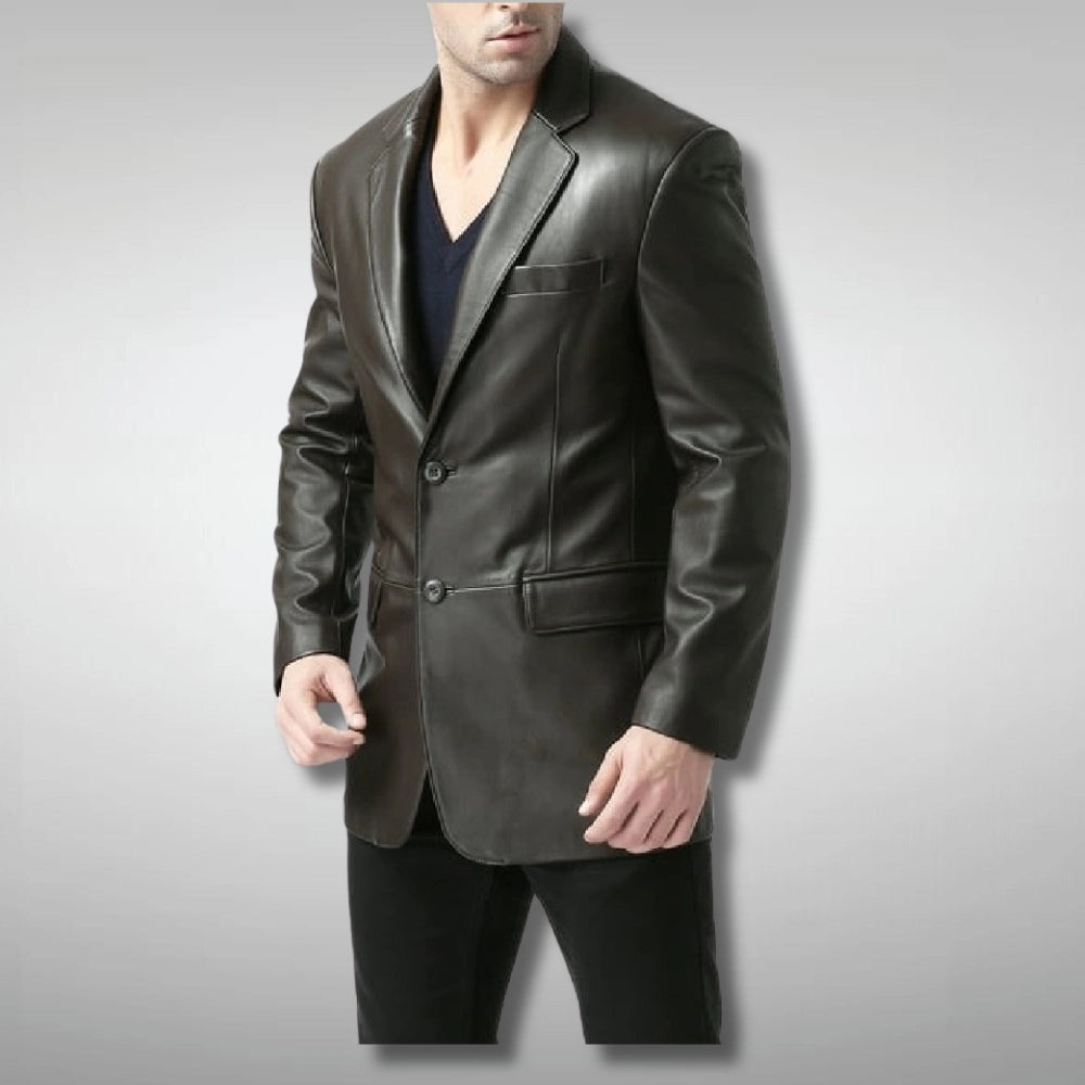 Mens Two Button Brown Leather Blazer