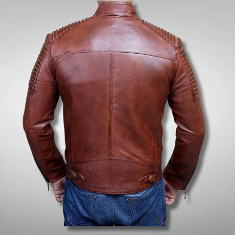 Brown Biker real leather Jacket