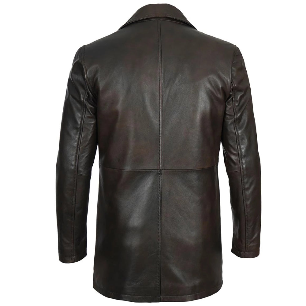 Mens Two Button Leather Coat