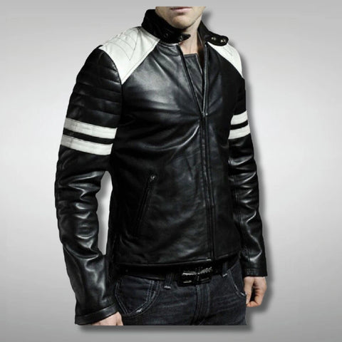 Men's White Stripes Leather Jacket