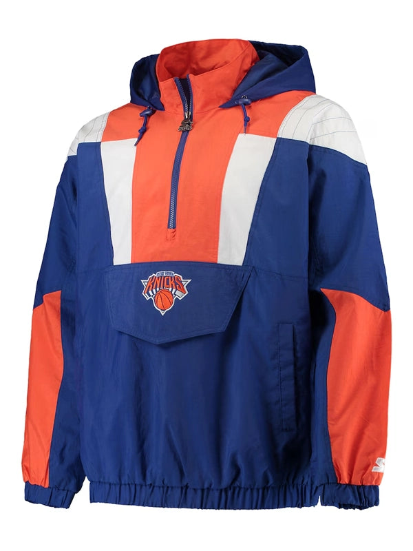 Mens-New-York-Knicks-Starter-Blue-Striker-Half-Zip-Hoodie-Jacket