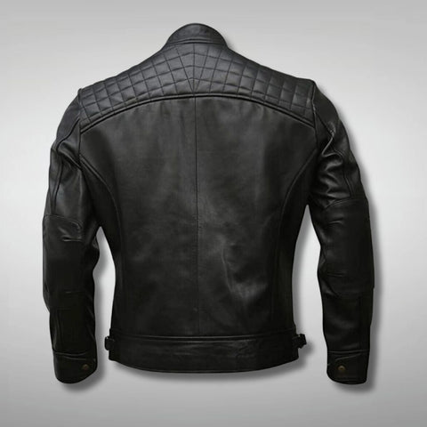 Mens Cafe Racer Motorcycle Black Quilted Leather Jacket