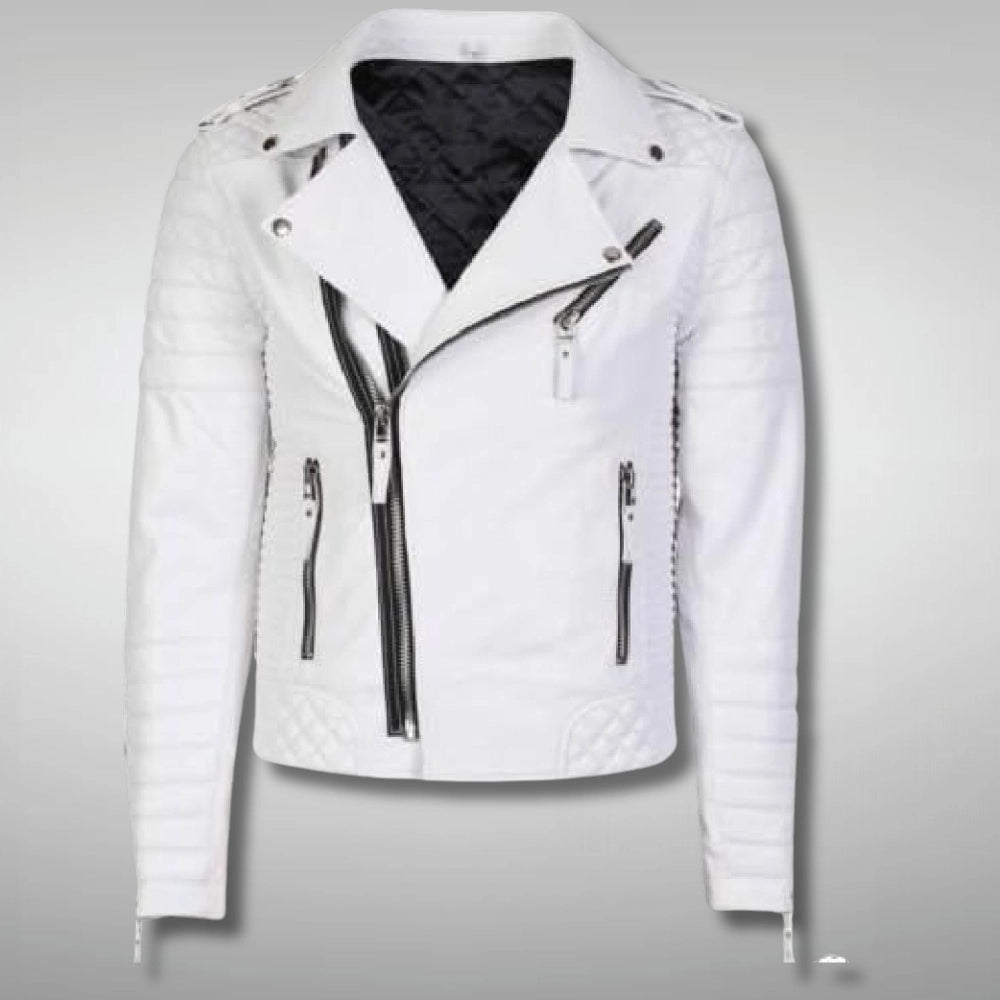 white leather biker jacket mens