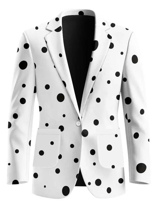 white polka dot blazer front view