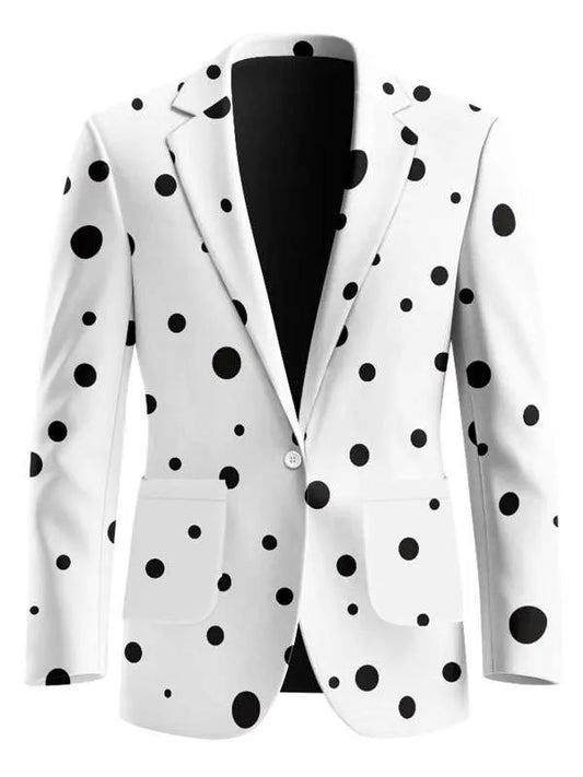 white polka dot blazer front view