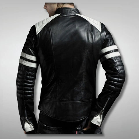 Black Motorcycle White Stripe Jacket