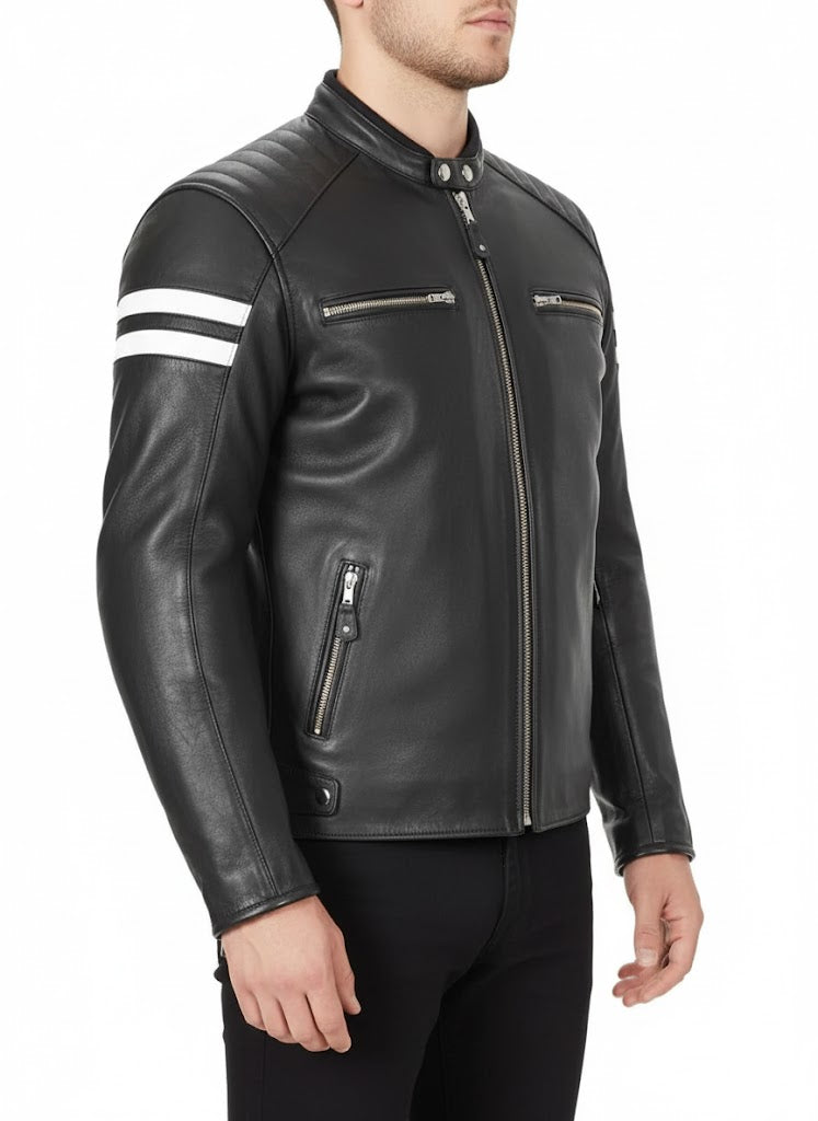Mens Padded Leather Motorcycle Jacket