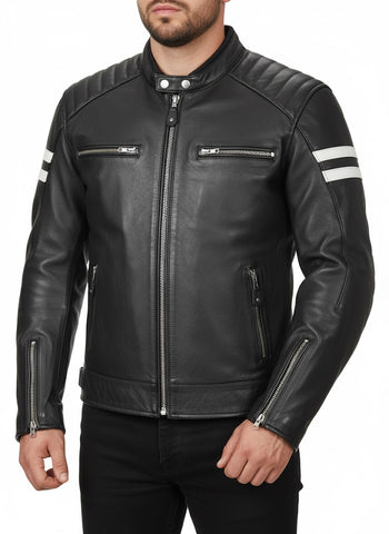 Mens Padded Leather Motorcycle Jacket