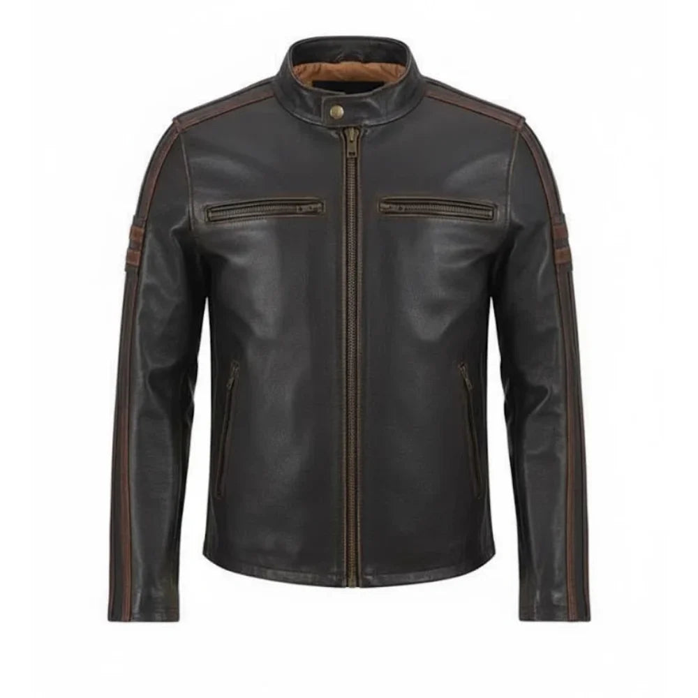 Mens Stripe Cafe Racer Jacket