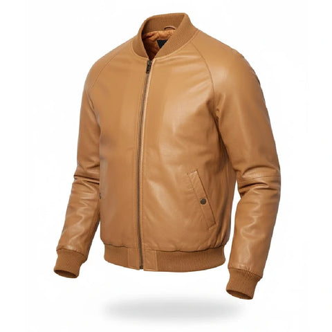 Mens Tan Brown Bomber Jacket