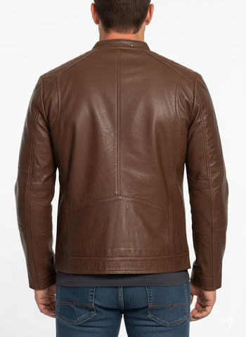 Mens Waxed Sheepskin Fashion Leather Jacket Brown