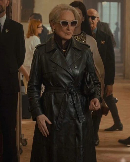 Meryl Streep The Devil Wears Prada 2 Black Leather Trench Coat