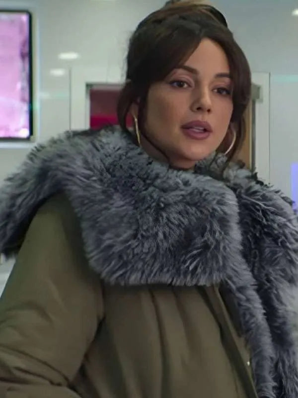 Michelle-Keegan-Green-Fur-Bomber-Jacket