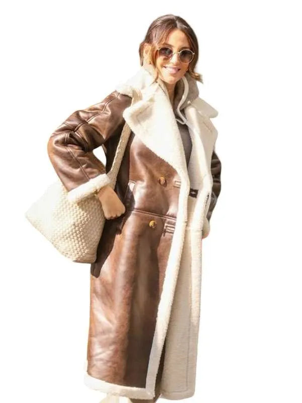 Michelle-Keegan-Shearling-Brown-Trench-Coat