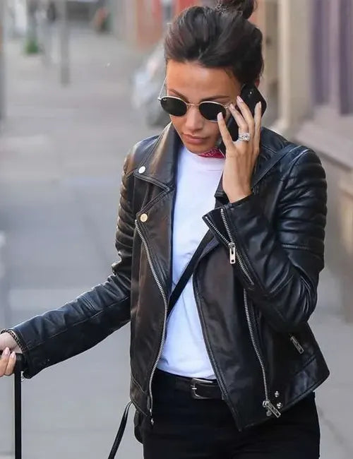 Michelle Keegan Manchester Street Style Black Biker Jacket