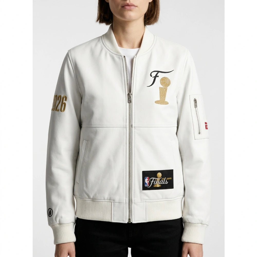 NY Knicks 2026 Finals Champions Team White Leather Jacket for Sale