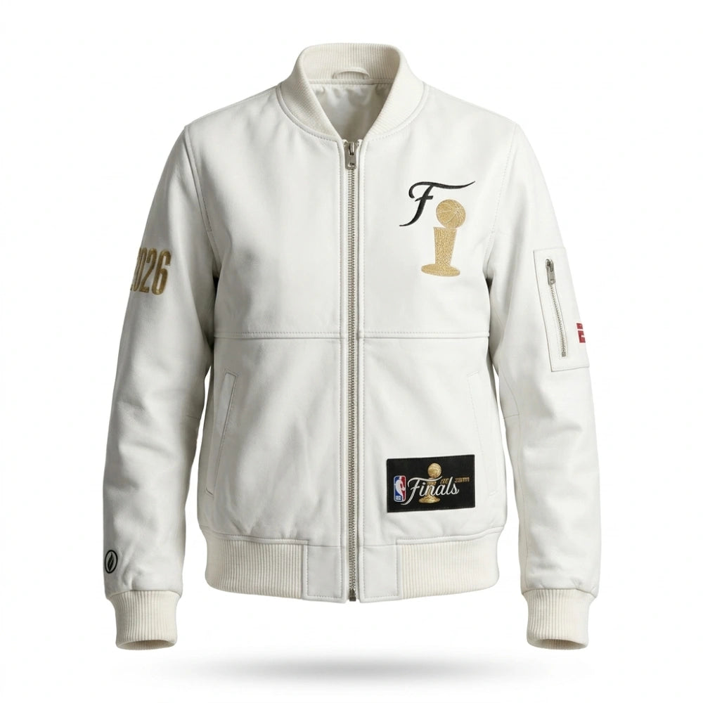 NY Knicks 2026 Finals Champions Team White Leather Jacket